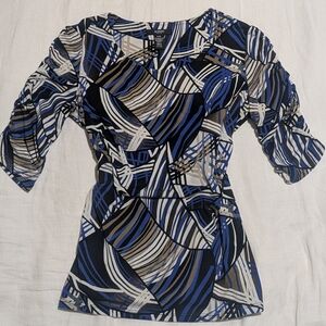 Alfani Blue and Black Abstract Blouse